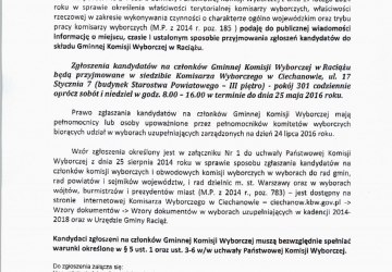 Komunikat w sprawie zgłaszania kandydatów na członków gminnej Komisji Wyborczej w Raciążu