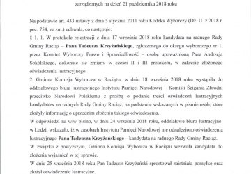 UCHWAŁA NR 2/2018 Gminnej Komisji Wyborczej w Raciążu z dnia 25 września 2018 roku